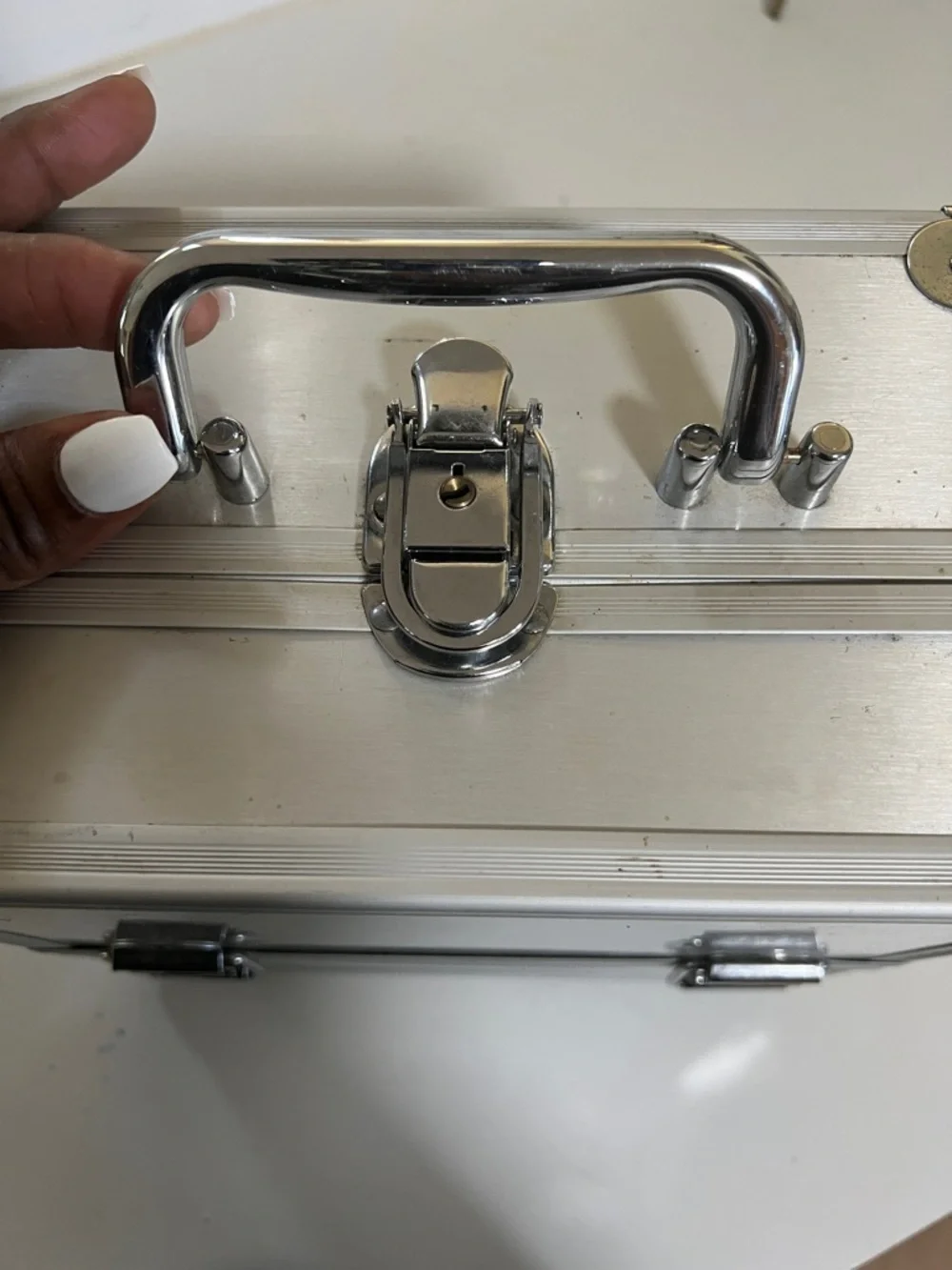 Silver Aluminum Makeup Train Case – Compact Storage Box
